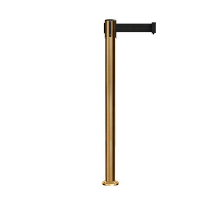 MONTOUR LINE Stanchion Belt Barrier Fixed Base Sat.Brass Post 9ft.Black Belt MX630F-SB-BK-90